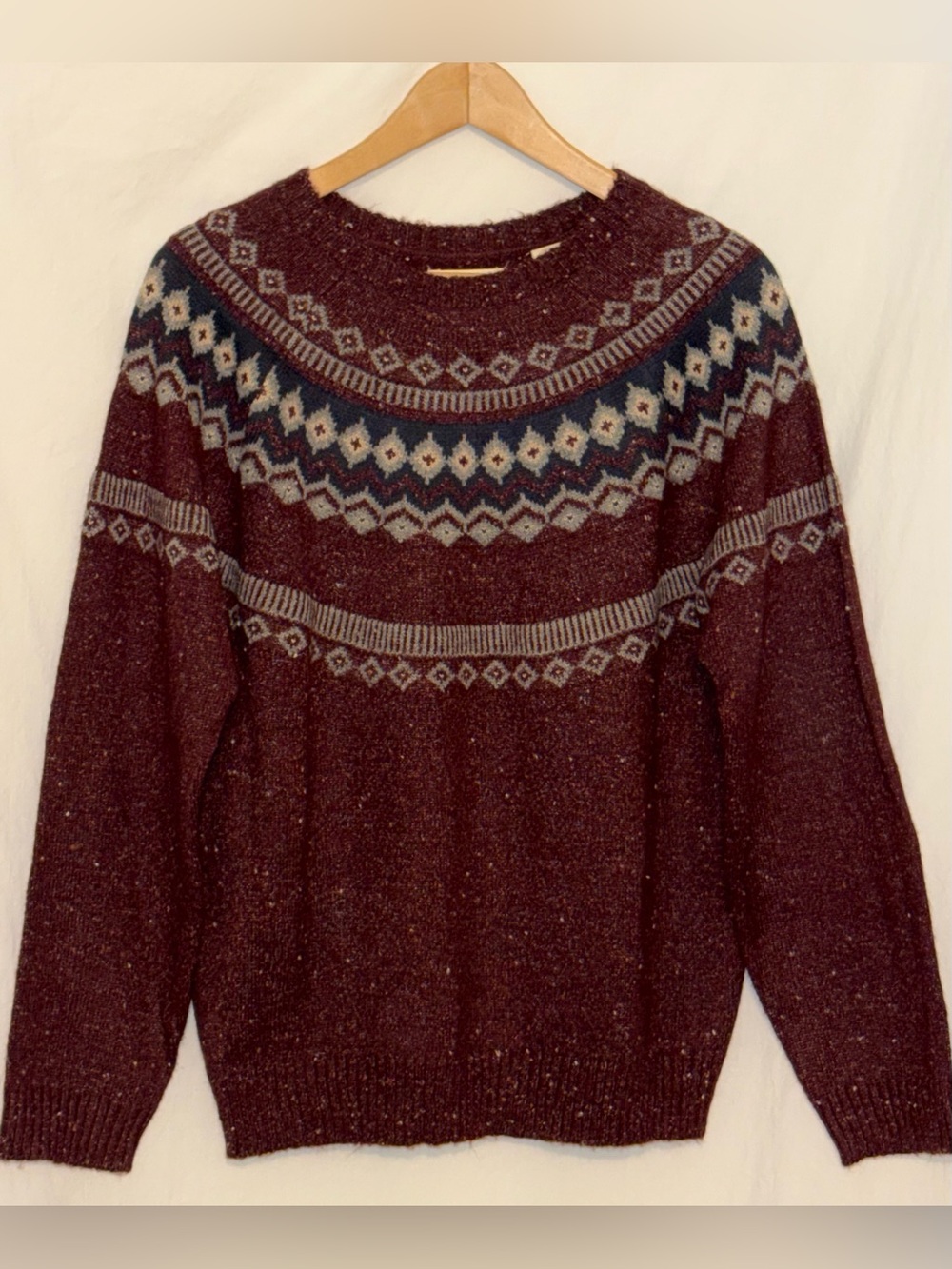 NWT Weatherproof Women's Fair Isle Crewneck Sweater Burgundy Speckled